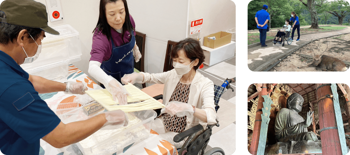 奈良の寺院めぐりと三輪そうめん麺延ばし体験の様子